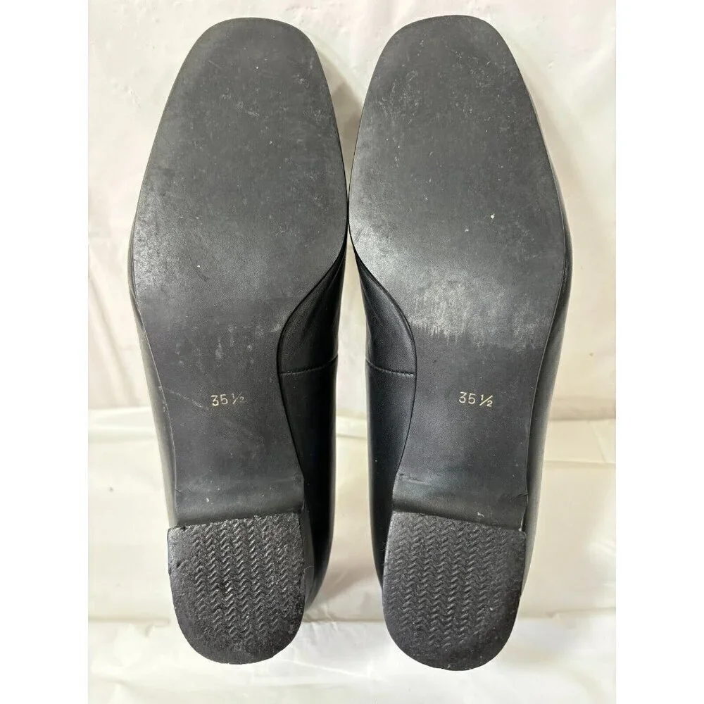 Yves Saint Laurent Black square bow Leather loafer Heels Buckle Size 5.5